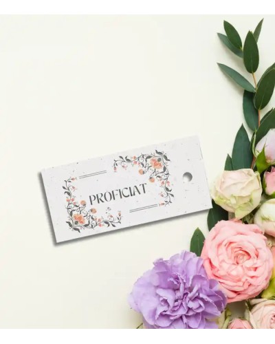 Proficiat bloemenkader - Set van 12 bloemkaartjes 105x50 mm - gepersonaliseerd met jouw logo