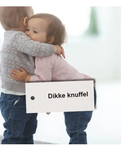 Dikke knuffel - Set van 12 bloemkaartjes 105x50 mm - gepersonaliseerd met jouw logo